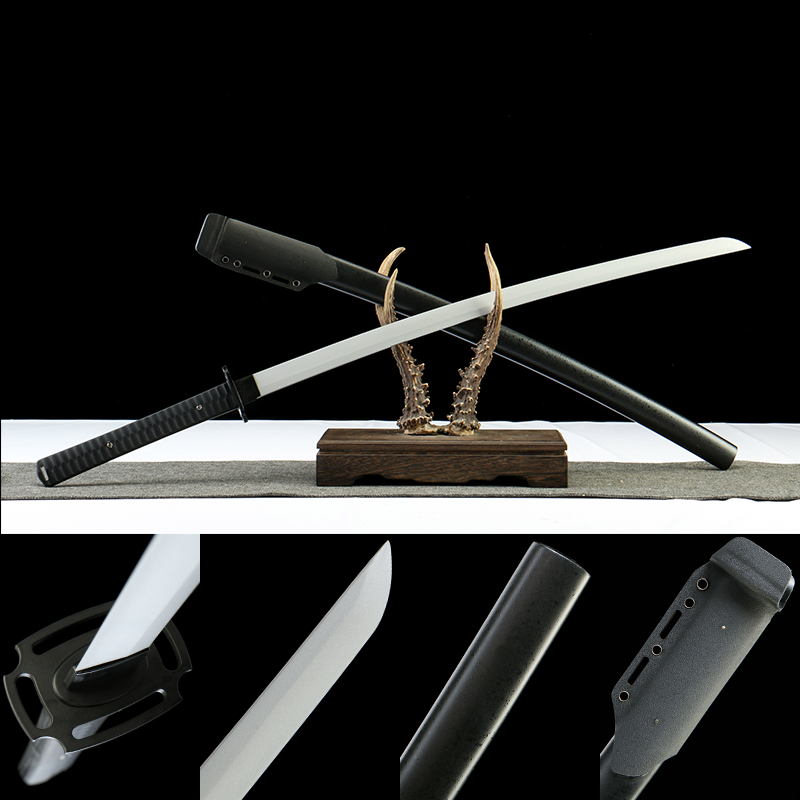 Carbon steel - titanium plated for rust and wear resistance - hand-forged katana - solid wood paint + half K sheath - iron harness - reaper - katana