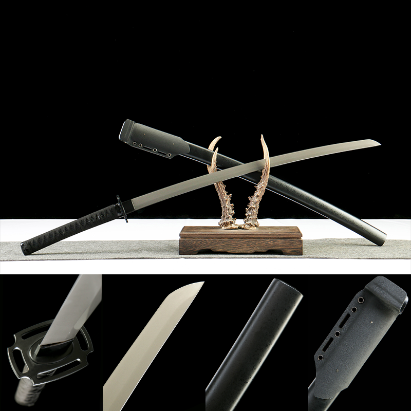 Carbon steel - ceramic coating - rust-proof and wear-resistant - hand-forged samurai sword - solid wood paint + half-K scabbard - iron harness - suede + cross wrap - reaper - katana