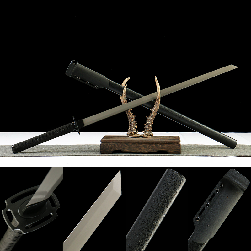 Carbon steel, titanium-plated, rust-resistant and wear-resistant, hand-forged samurai sword, solid wood paint + half-K scabbard, iron harness, suede cross wrap, reaper, straight blade rope wrap