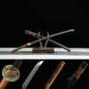 High performance steel katana-Purely hand-forged samurai sword - earth-covered and burned blade - green leather sheath - copper fittings - moonlight