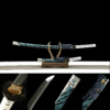 2024刀主图-恢复的-恢复的-恢复的 T10 Steel - Hand-Forged Katana - Earth-Coated Blade - Green Leather Scabbard - Zinc Alloy Hardware - Ghost of Tsushima (Burning Blade)