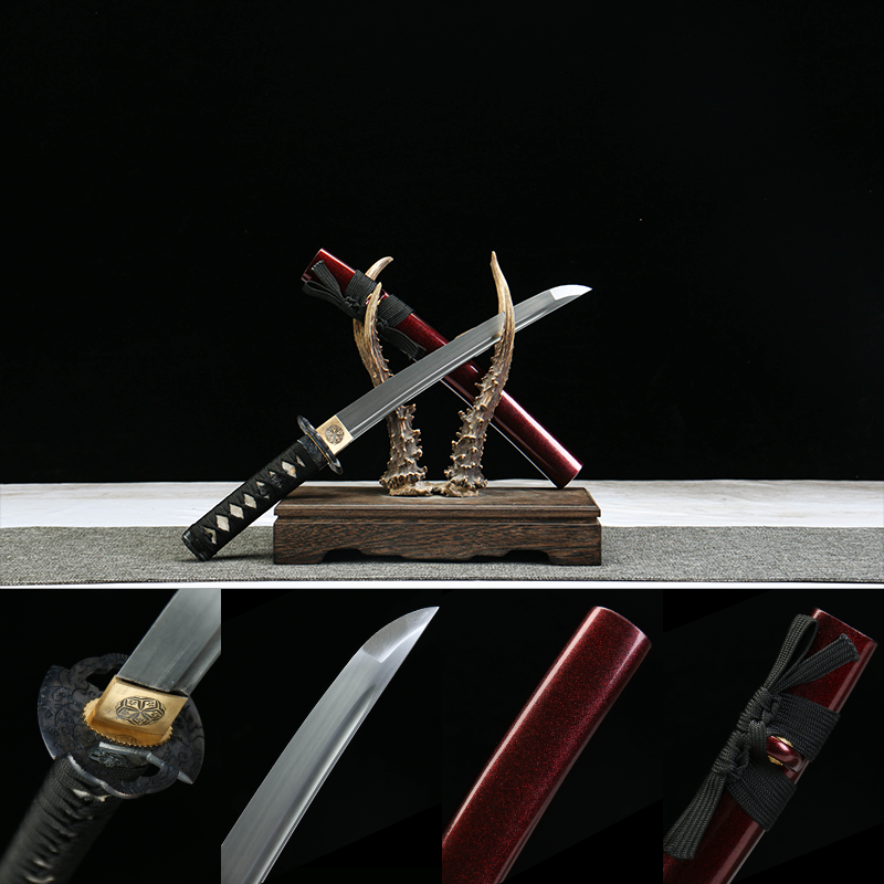 2024刀主图-恢复的-恢复的-恢复的 1065 steel - pure handmade Japanese katana - green leather sheath - zinc alloy fittings - red brocade