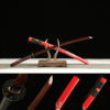 Patterned Steel - Pure Hand-Forged Katana - Green Leather Scabbard - Alloy Equipment - Flame Dragon