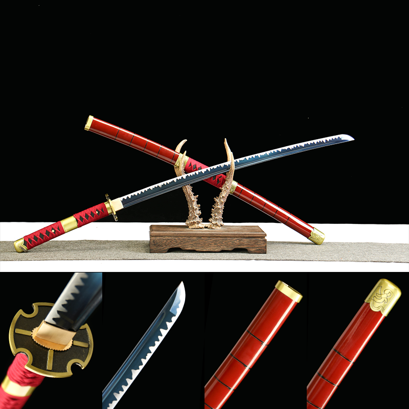 1045 steel - pure hand-forged samurai sword - green leather sheath - alloy fittings - special craftsmanship - red - 3rd generation Kitetsu