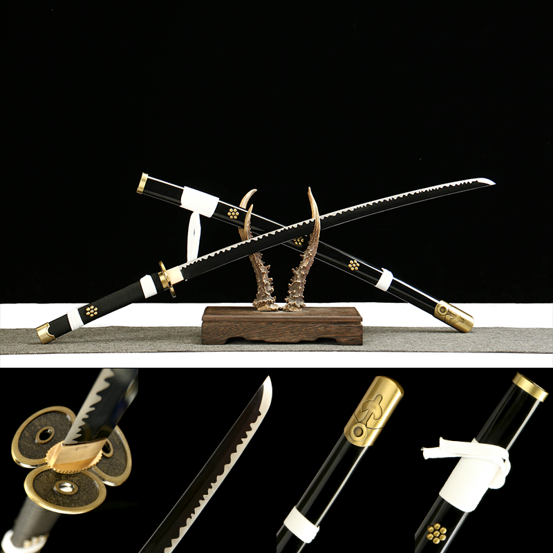 1045 steel - pure hand-forged samurai sword - green leather sheath - alloy equipment - special craftsmanship - black sky feather