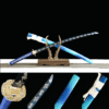 2024刀主图-恢复的-恢复的-恢复的 1065 steel - pure handmade Japanese katana - green leather sheath - zinc alloy fittings - blue flame