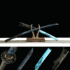 1045 steel - pure handmade Japanese katana - green leather sheath - zinc alloy fittings - Dusk Fang
