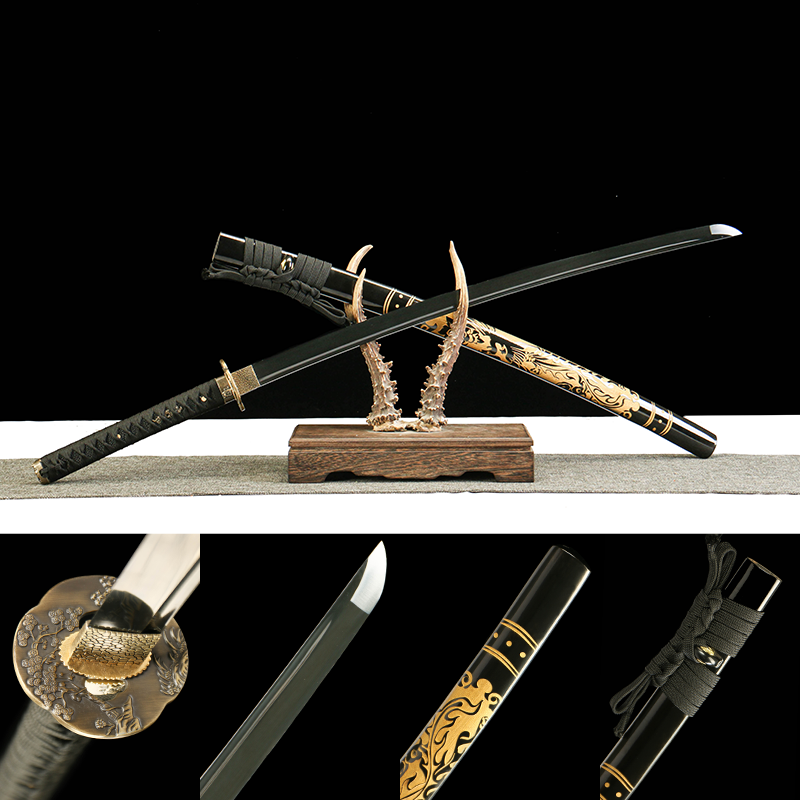 2024刀主图-恢复的-恢复的-恢复的 1065 steel - pure handmade Japanese samurai sword - green leather sheath - roasted black - Zhenying