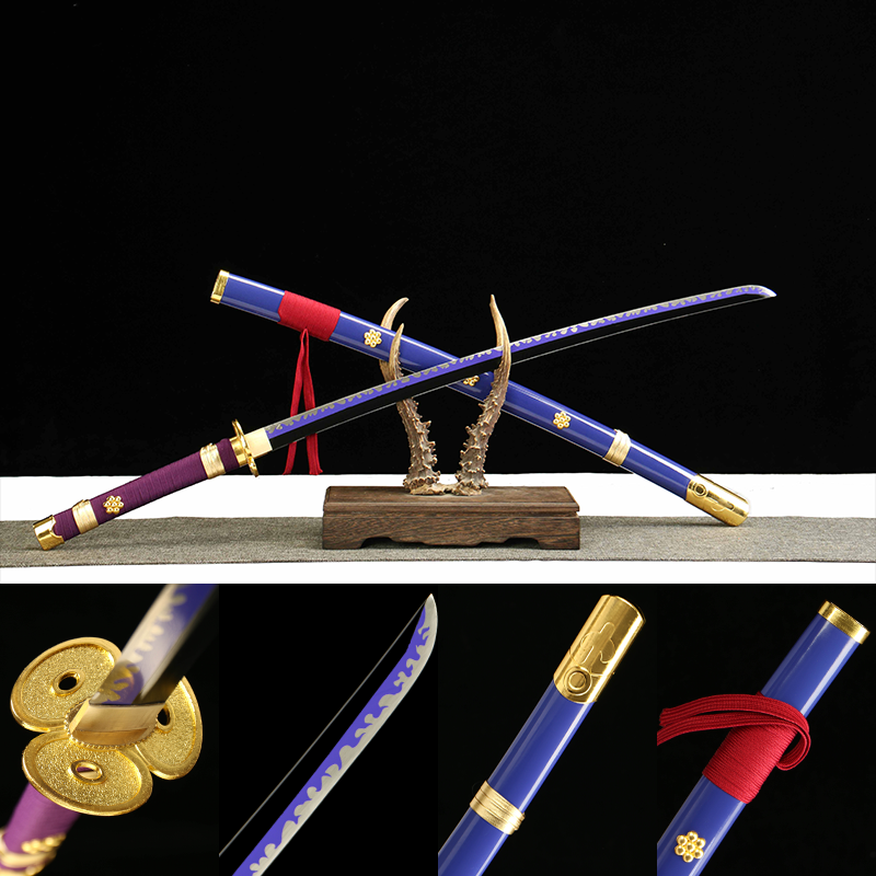 1045 steel - pure hand-forged samurai sword - green leather sheath - alloy equipment - special craftsmanship - purple Yan Mo