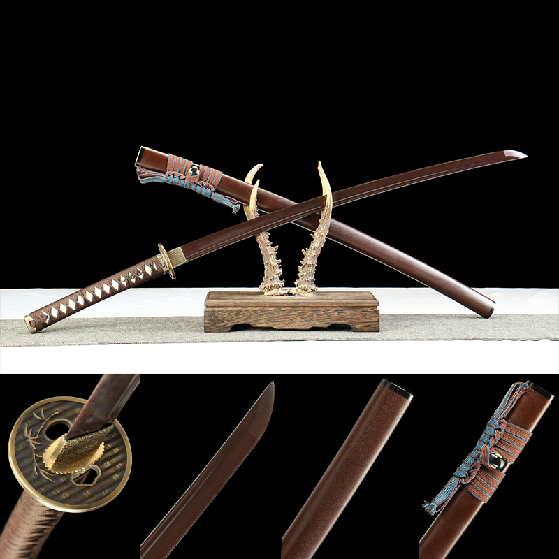 2024刀主图-恢复的-恢复的-恢复的 1065 steel - pure hand-forged samurai sword - green leather sheath - zinc alloy fittings - baked red - static blade