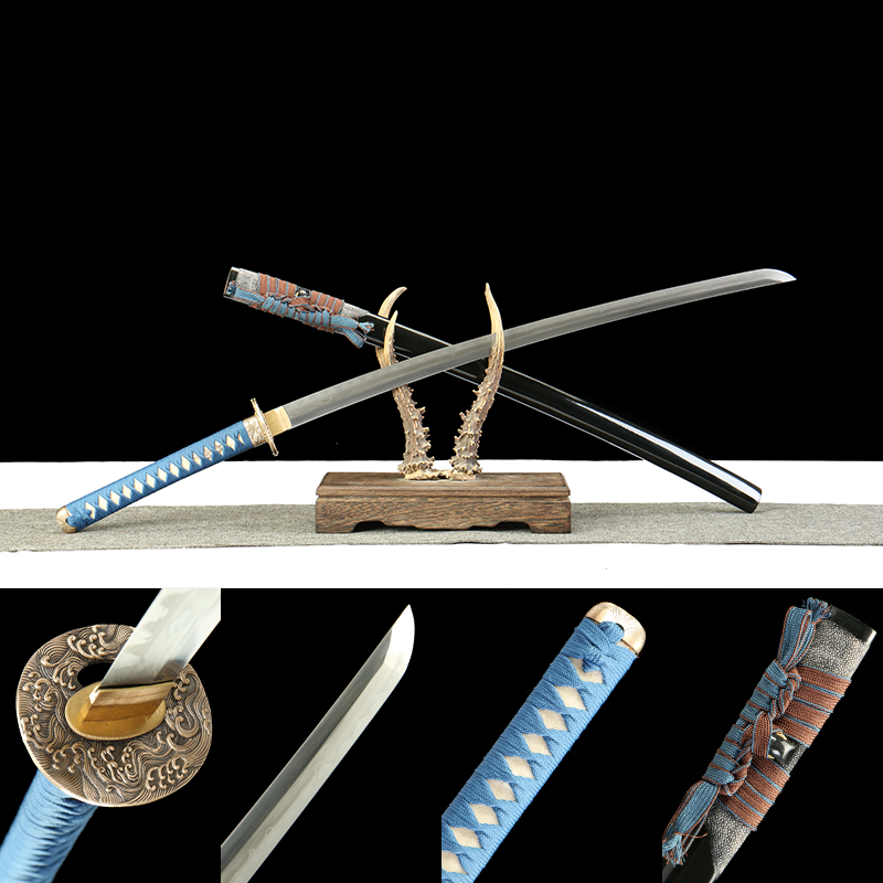 1060 steel - pure handmade Japanese samurai sword - half fish skin sheath - copper fittings - Qingming