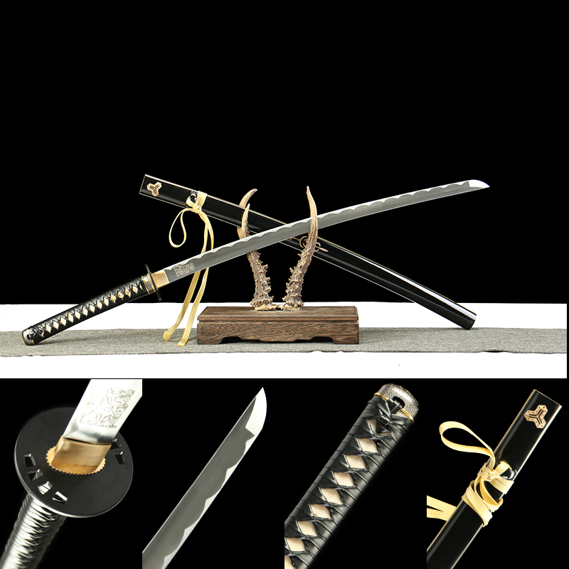 1045 steel - pure hand-forged samurai sword - green leather sheath - iron harness - Kill Bill - carbon steel version