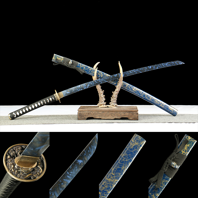 1045 steel - pure hand-forged samurai sword - green leather sheath - zinc alloy fittings - special craftsmanship - Yonagi