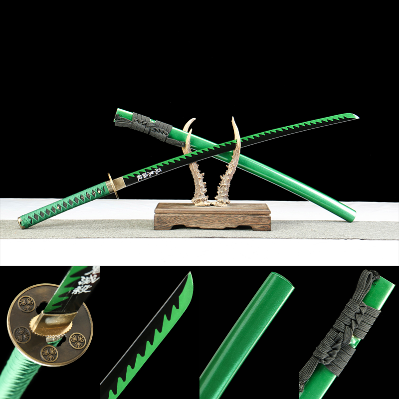 1045 steel - pure hand-forged samurai sword - green leather sheath - zinc alloy fittings - special craftsmanship - Cuishun