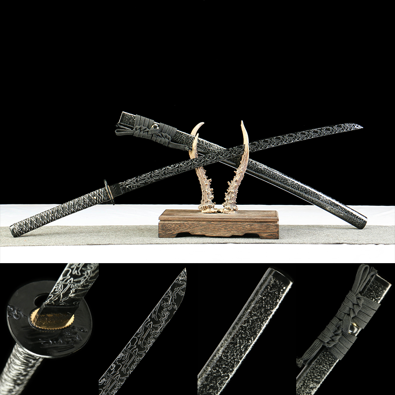 2024刀主图-恢复的-恢复的-恢复的 1065 steel - pure handmade Japanese katana - green leather sheath - zinc alloy fittings - special craftsmanship - ghost pattern