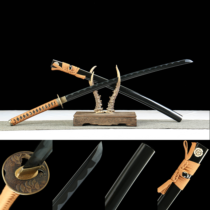 1045 steel - pure hand-forged samurai sword - green leather sheath - zinc alloy fittings - roasted black - night spirit