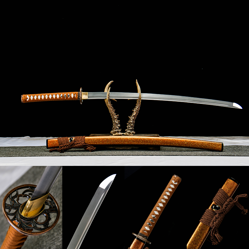 2024刀主图 1065 steel-handmade Japanese samurai sword-green leather sheath-Golden Yao Lieyan