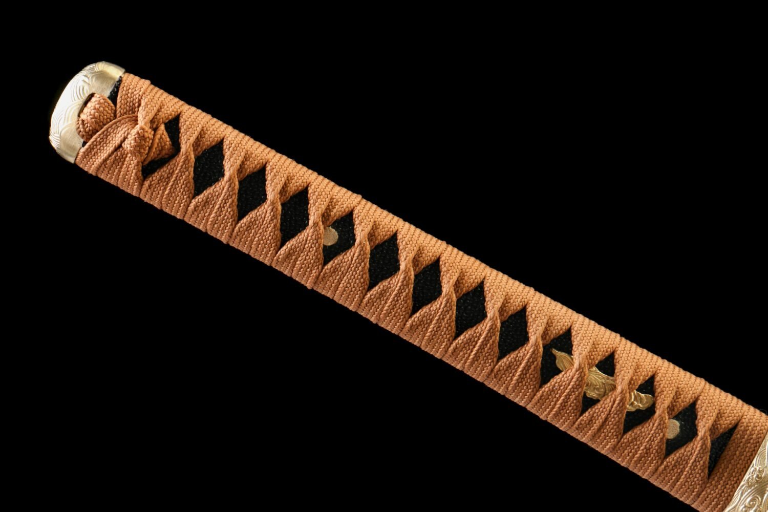 IMG_0581 T10 steel - pure handmade Japanese katana - earth-covered and burnt blade - green leather sheath - iron fittings - shadow carving