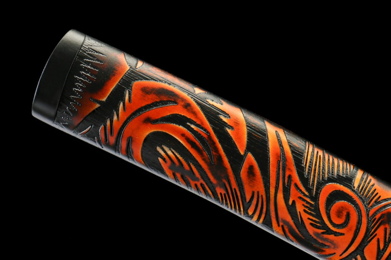 IMG_0609 T10 steel - pure handmade Japanese katana - earth-covered burnt blade - green leather sheath - iron fittings - shadow-carved short knife