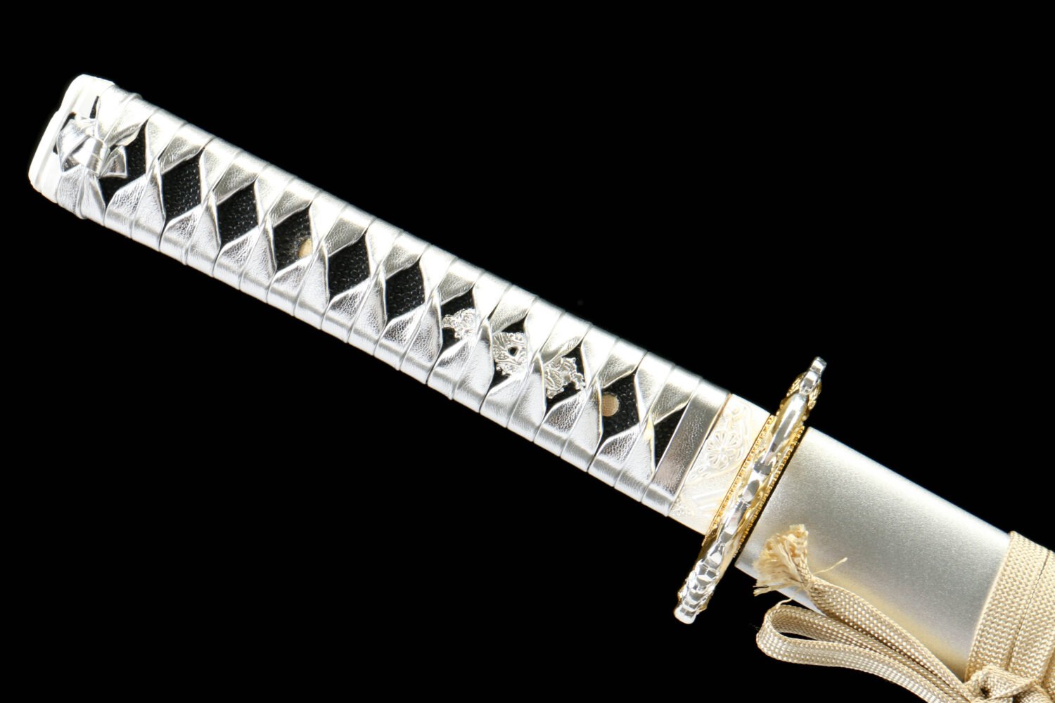 IMG_0661 1065 steel - pure handmade Japanese katana - alloy fittings - green leather sheath - koi wakizashi