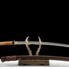 T10 steel - pure handmade Japanese samurai sword - earth-covered and burned blade - iron tools - sunset