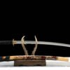 1065 steel - pure handmade Japanese katana - zinc alloy fittings - green leather sheath - flame dyed