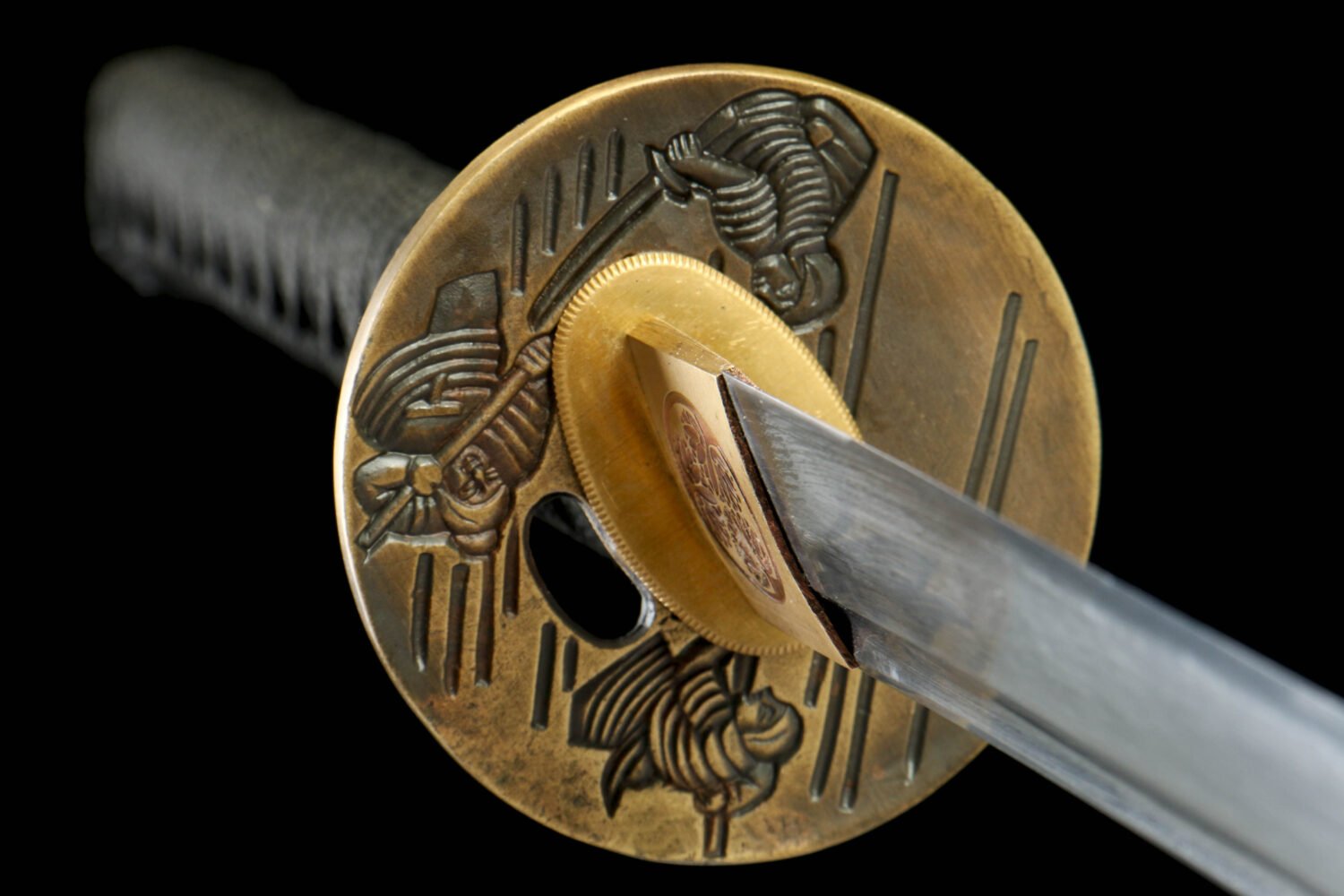 IMG_1264 1065 steel - pure hand-forged samurai sword - zinc alloy fittings - green leather sheath - black - night crossing