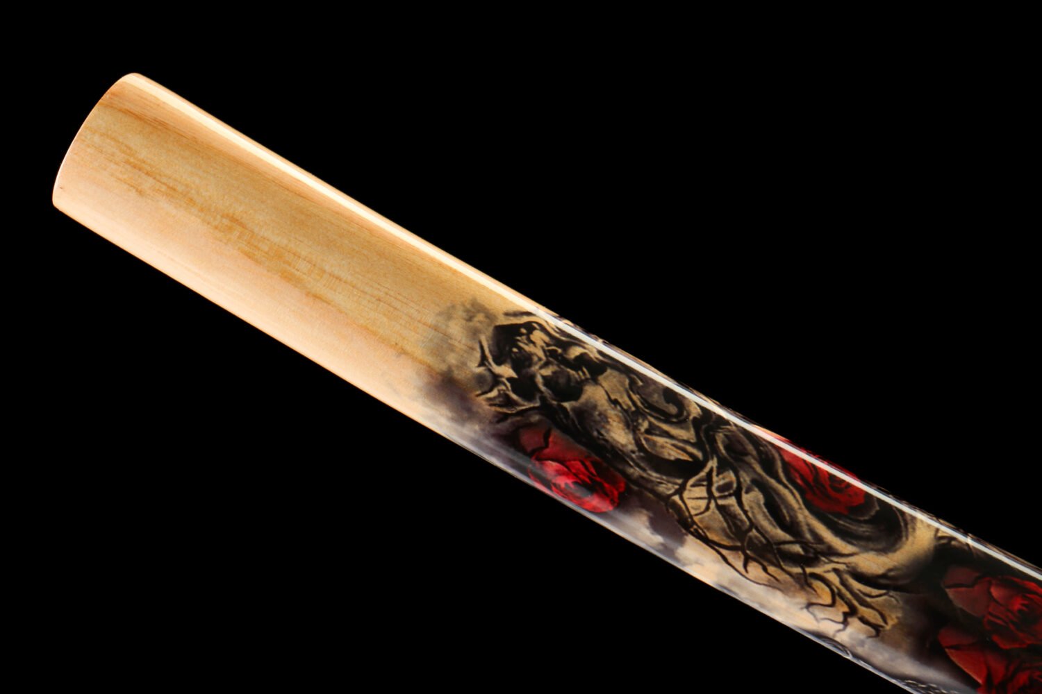 1065 steel - pure handmade Japanese katana - zinc alloy fittings - green leather sheath - flame dyed