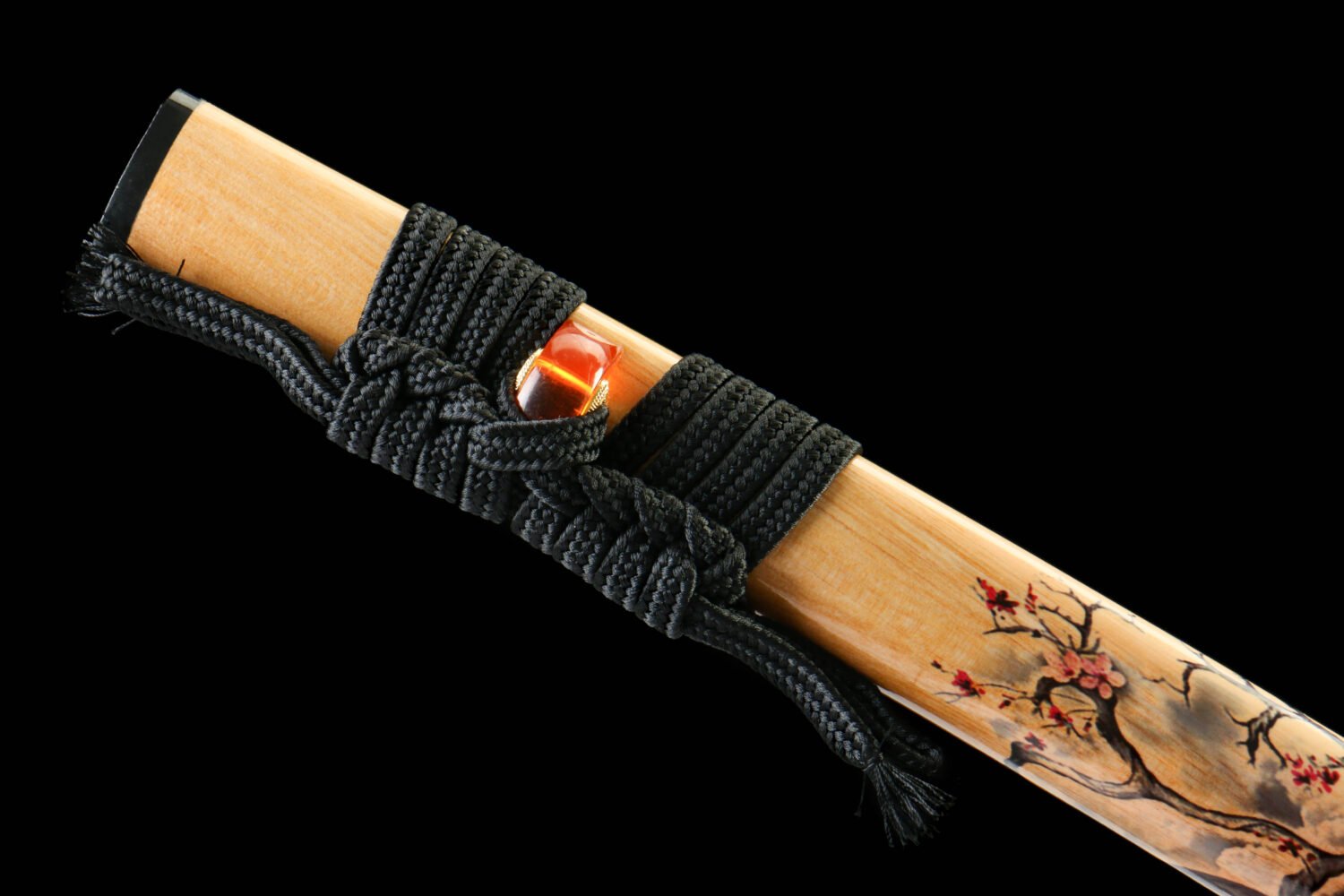 1065 steel - pure handmade Japanese katana - zinc alloy fittings - green leather sheath - flame dyed
