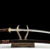 T10 steel - pure handmade Japanese katana - earth-covered burnt blade - copper fittings - katana made of katana with burnt blade - gold feather knife