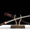 T10 steel - pure handmade Japanese katana - earth-covered burnt blade - copper fittings - katana made of katana with burnt blade - gold feather knife