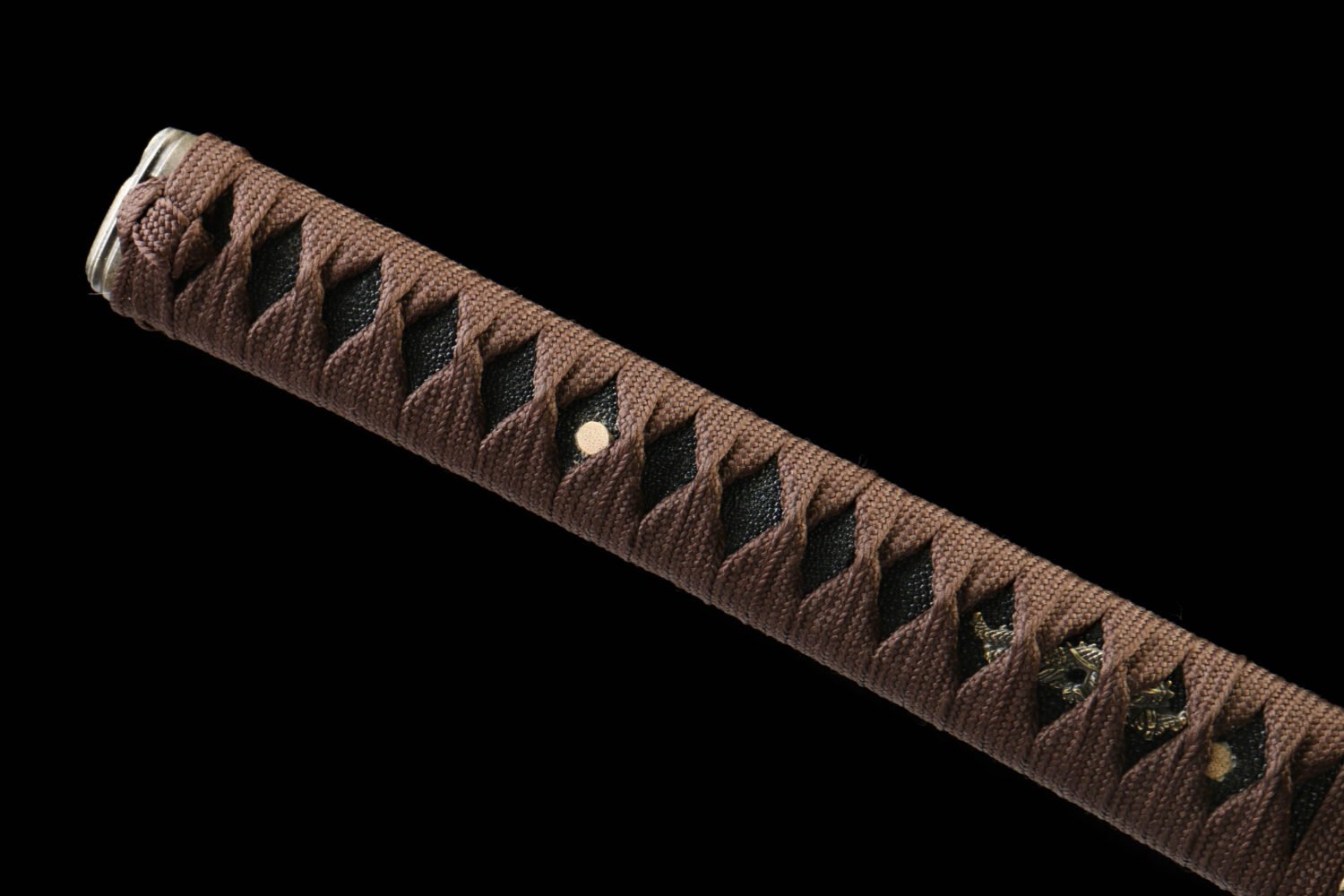 IMG_2073 1065 steel - pure handmade Japanese katana - green leather sheath - zinc alloy fittings - wine red high manganese steel katana - dark edges