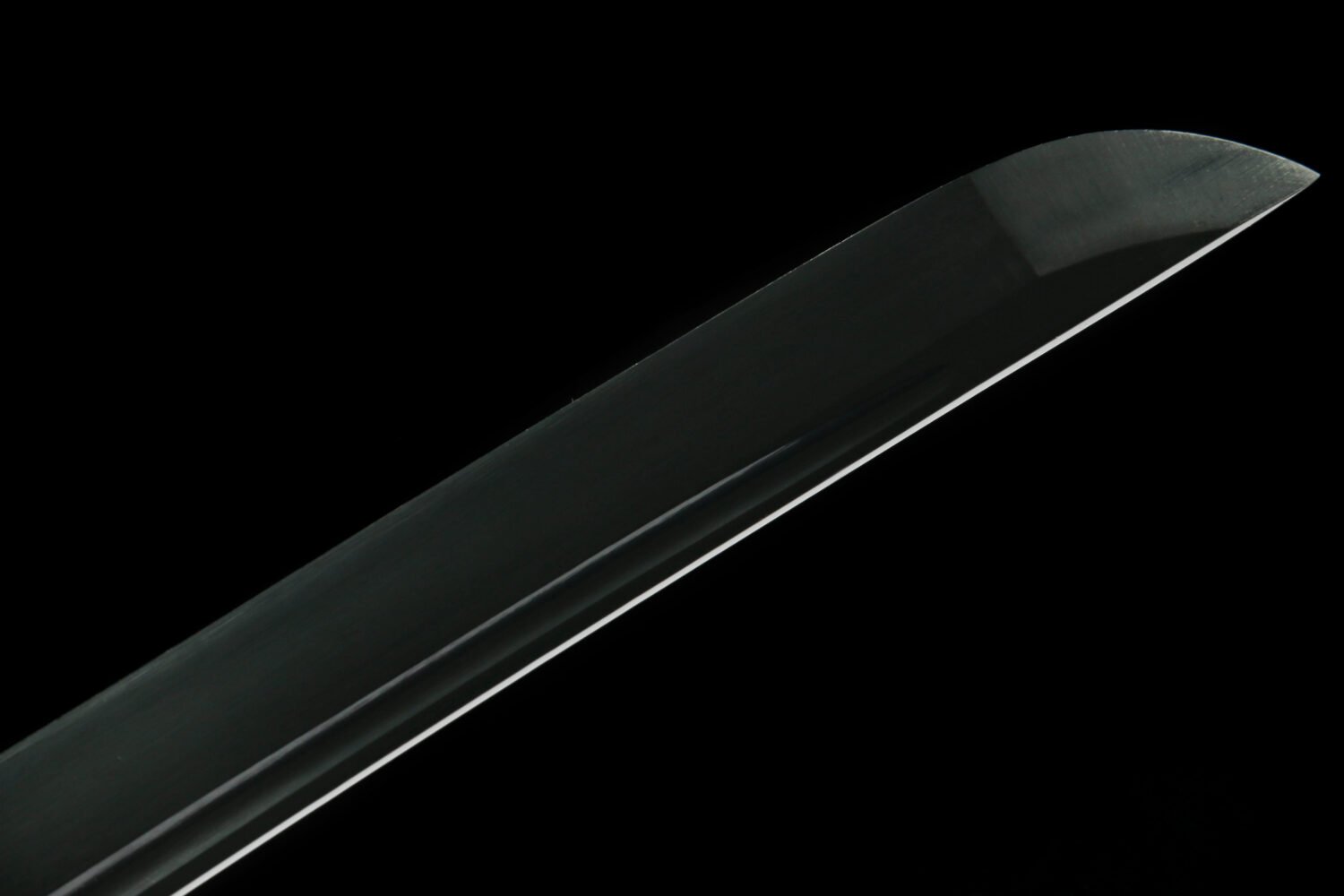 IMG_2630 1065 steel - pure handmade Japanese katana - green leather sheath - iron fittings - crane high carbon steel blackened katana - brown blade