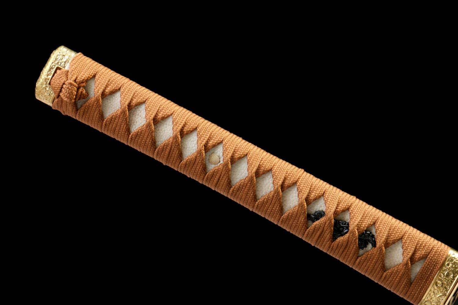 IMG_2633 1065 steel - pure handmade Japanese katana - green leather sheath - iron fittings - crane high carbon steel blackened katana - brown blade