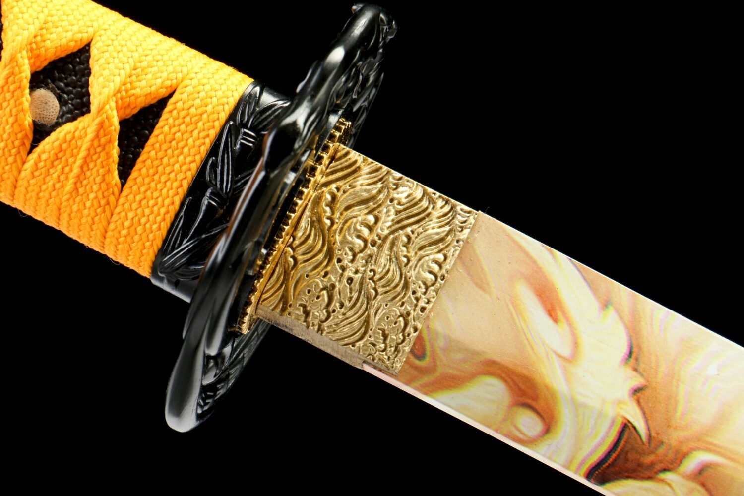 IMG_2706 1065 steel - pure hand-forged samurai sword - zinc alloy fittings - dragon guard yellow samurai sword - plain gold