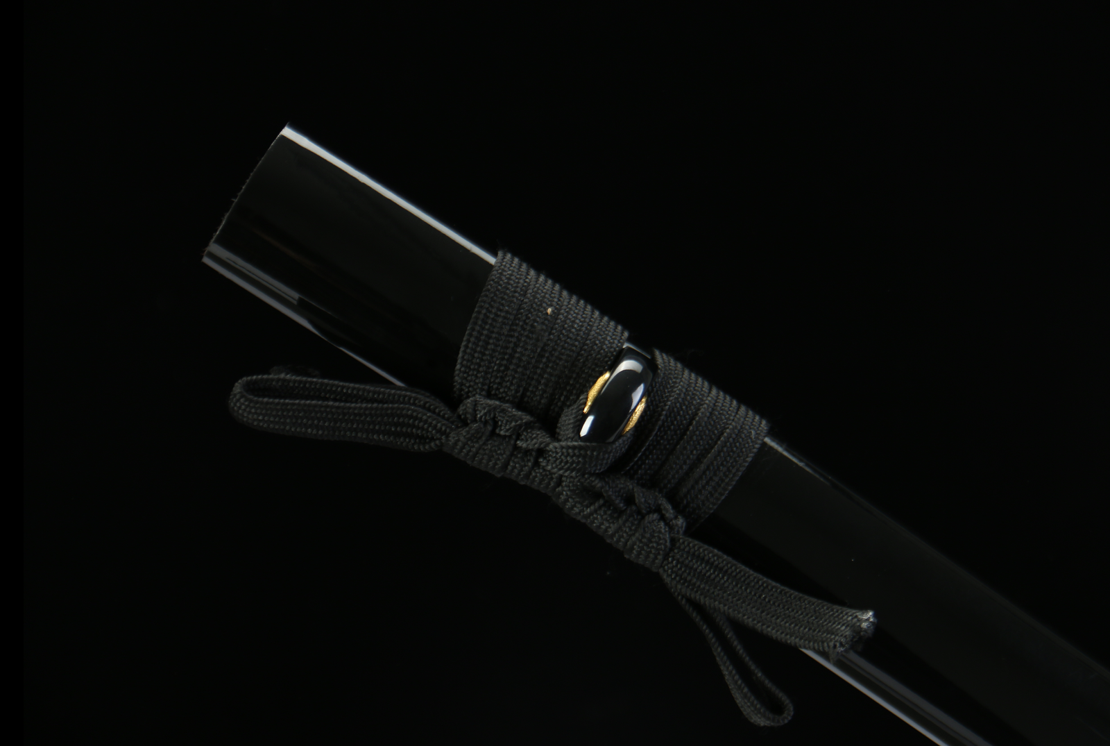 Patterned steel - pure hand-forged samurai sword - green leather sheath - iron harness - black feather