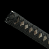 Patterned steel - pure hand-forged samurai sword - green leather sheath - iron harness - black feather