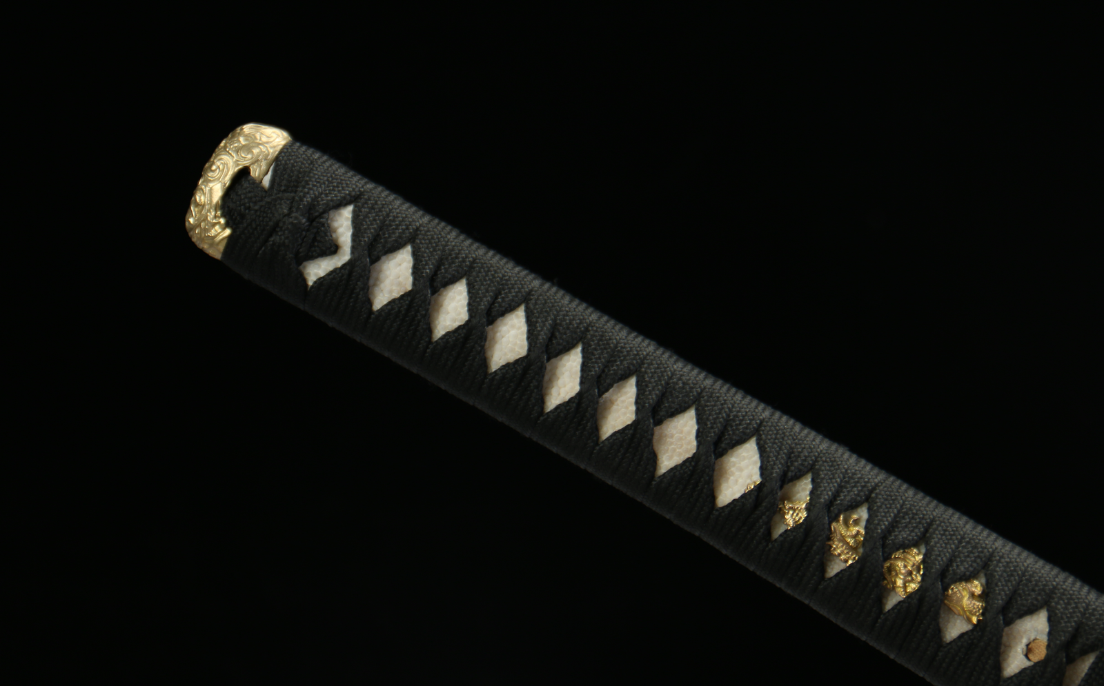 IMG_3613 1065 steel-hand-forged katana-green leather sheath-copper equipment-Long Yin