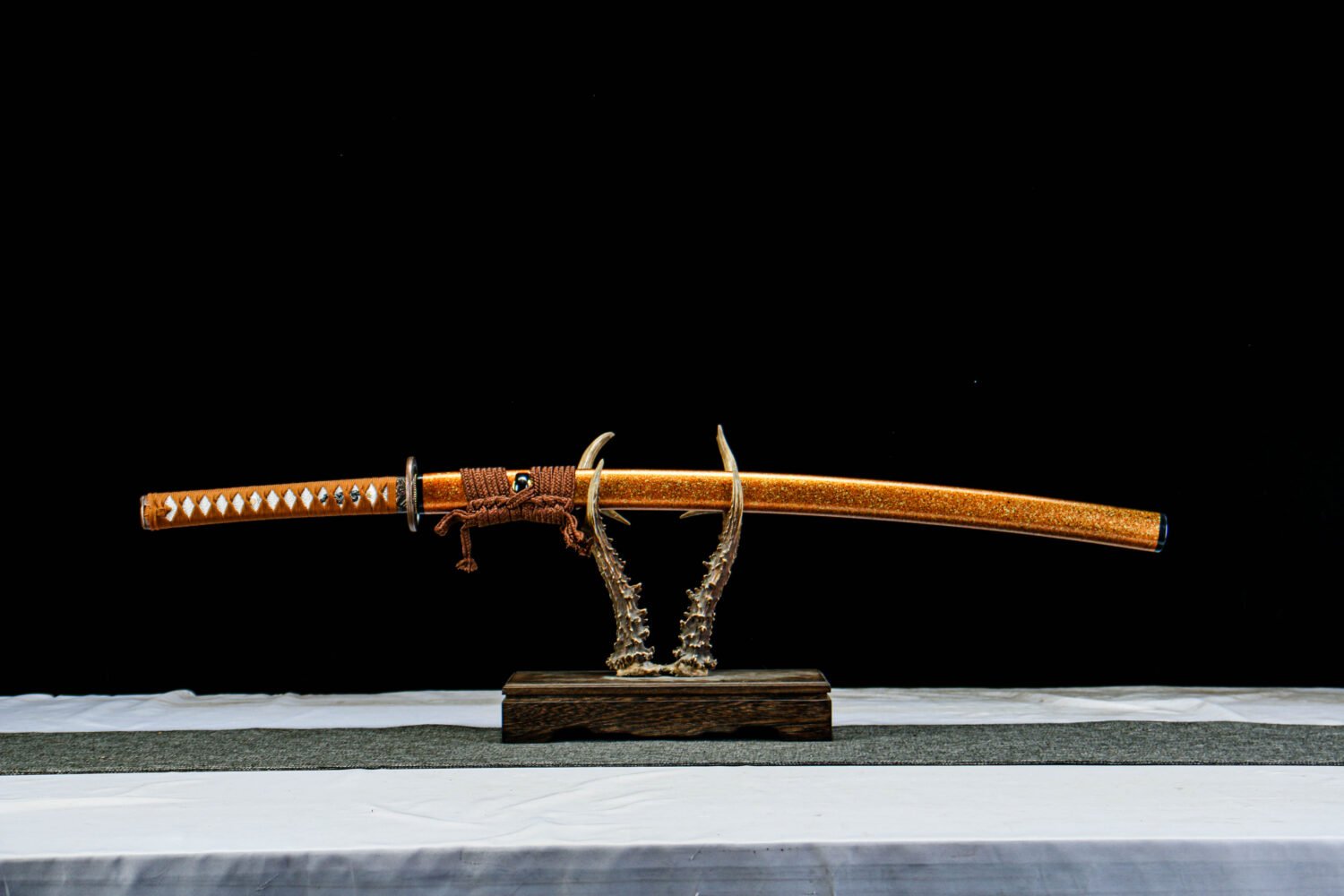 IMG_3843 1065 steel-handmade Japanese samurai sword-green leather sheath-Golden Yao Lieyan