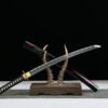 1045 steel - pure handmade Japanese samurai sword - zinc alloy fittings - green leather sheath - flame shadow
