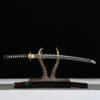 1045 steel - pure handmade Japanese samurai sword - zinc alloy fittings - green leather sheath - flame shadow