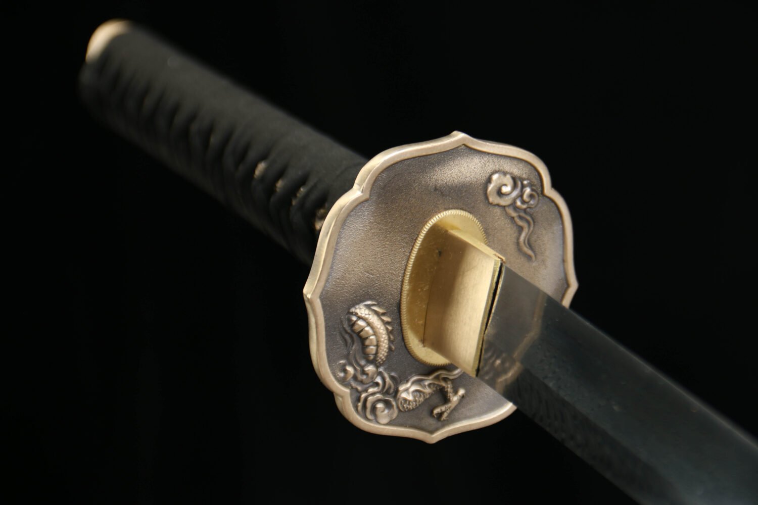 Patterned Steel - Hand-Forged Katana - Green Leather Scabbard - Copper Hardware - Night Blade