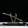 1060 steel - pure hand-forged samurai sword - earth-covered and burned blade - green leather sheath - copper-plated gilded silver - orchid
