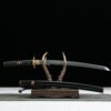 1060 steel - pure hand-forged samurai sword - earth-covered and burned blade - green leather sheath - copper-plated gilded silver - orchid