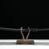 Patterned Steel - Handmade Japanese Katana - Green Leather Scabbard - Iron Harness - Black Sky