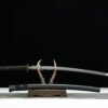 Patterned Steel - Handmade Japanese Katana - Green Leather Scabbard - Iron Harness - Black Sky