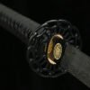 Patterned Steel - Handmade Japanese Katana - Green Leather Scabbard - Iron Harness - Black Sky