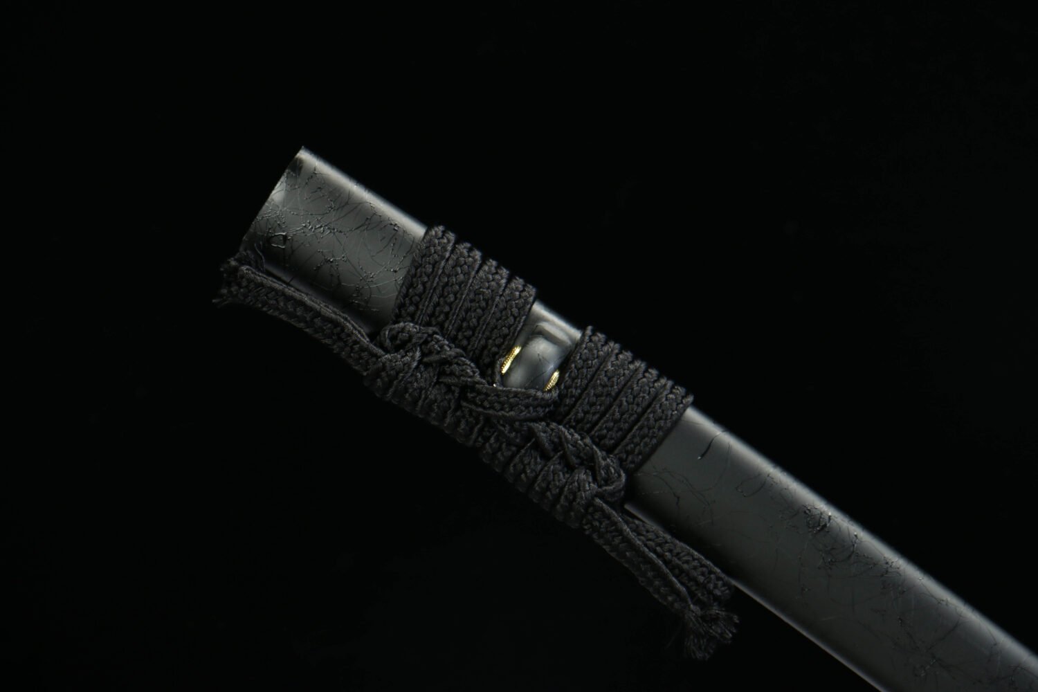 Patterned Steel - Handmade Japanese Katana - Green Leather Scabbard - Iron Harness - Black Sky