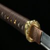 IMG_5021 1065 steel - pure handmade Japanese katana - green leather sheath - zinc alloy fittings - reddish brown - skyfire