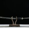 T10 steel - pure handmade Japanese katana - earth-covered burnished blade - T-shaped burnishing + 1-level grinding - green leather sheath - copper-plated gilded silver - starlight